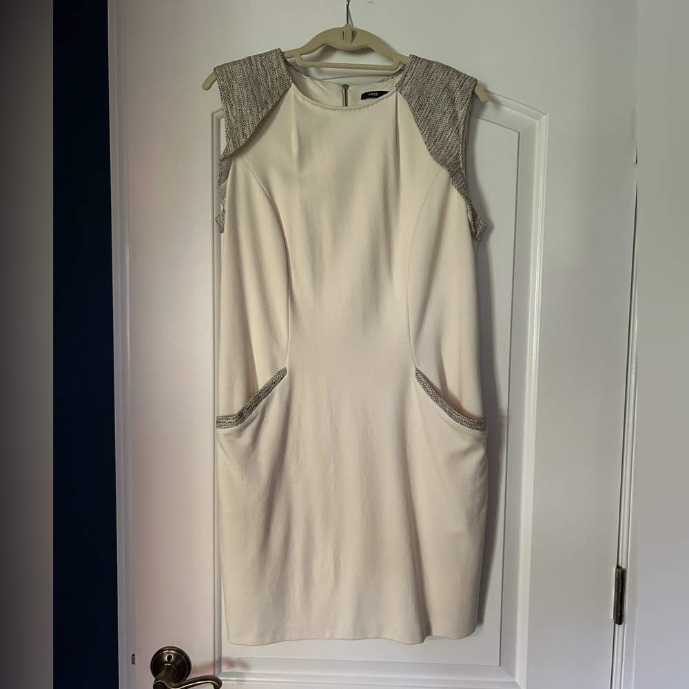 Mango Shift Dress with Tweed Accents